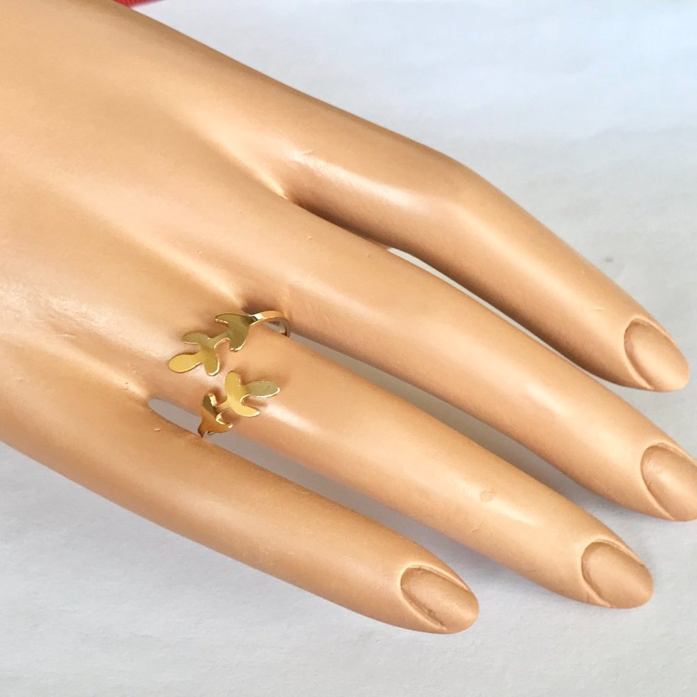 Gold Tone Arrow Leaf Wrap Ring Size 8 Plated Statement Adjustable